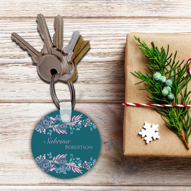 Magical Blooms Personalise Name Key Ring (Creator Uploaded)
