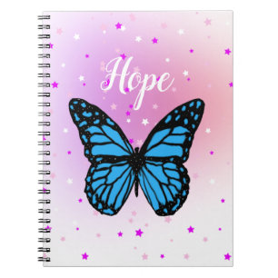 Magical blue butterfly flying start background notebook