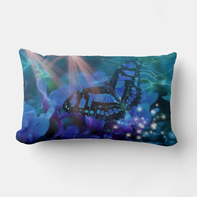 Magical Blue Butterfly Lumbar Cushion (Front)