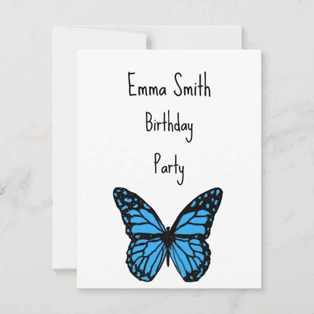 Magical blue butterfly pink glitter art  invitation (Front)