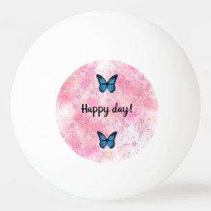 Magical blue butterfly pink glitter art ping pong ball