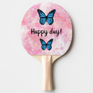 Magical blue butterfly pink glitter art ping pong paddle