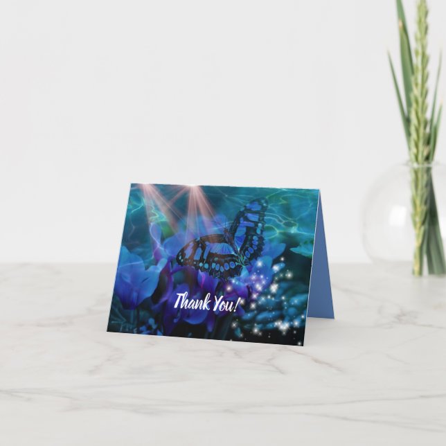 Magical Blue Butterfly Thank You Card (Front)