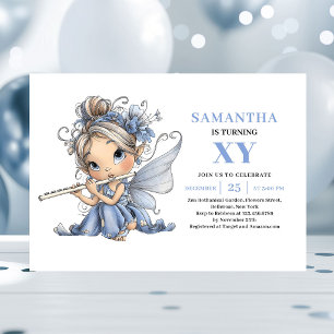Magical Blue Fairy Girl 4th Birthday Cute invite