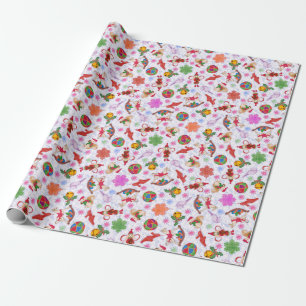 Magical Blue Kitsch Watercolor Ditsy Christmas Wrapping Paper
