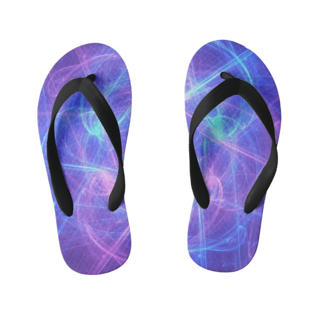 Magical Blue Pink Purple Swirly Fractal Kid's Jandals (Footbed)