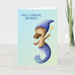 Magical blue Platypus Mermaid wizard birthday Card