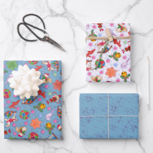 Magical Blue Romantic Kitsch Christmas Ornaments Wrapping Paper Sheet