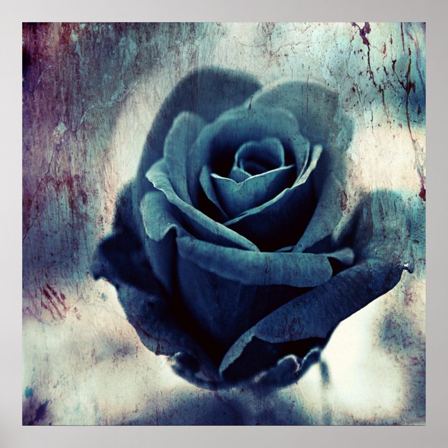 Magical Blue Rose Texturised Poster (Front)