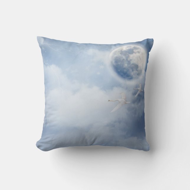 Magical Blue Sky with Flying Swans Cushion (Front)