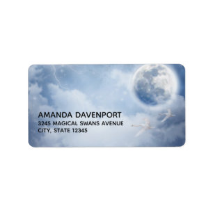 Magical Blue Sky with Flying Swans Label