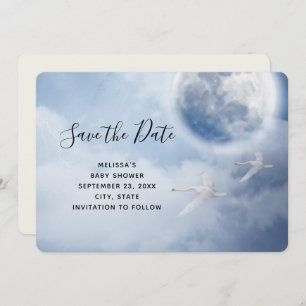 Magical Blue Sky with Flying Swans  Save The Date