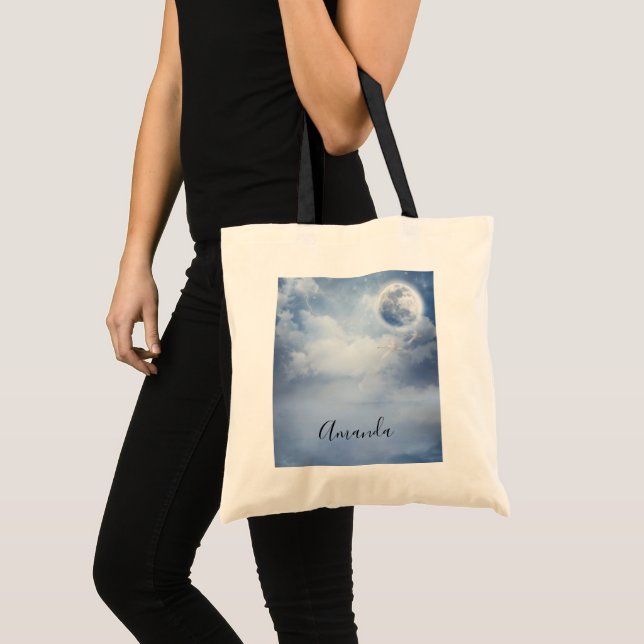 Magical Blue Sky with Flying Swans Tote Bag (Front (Product))