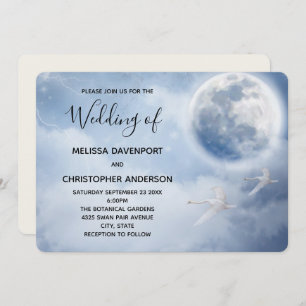 Magical Blue Sky with Flying Swans Wedding Invitation