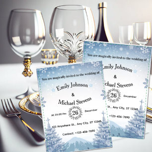 Magical Blue Winter Mountain Christmas Wedding Invitation