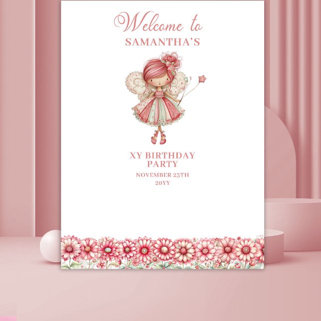 Magical Blush Fairy Flowers 6th Birthday Backdrop Tapestry (Magical Blush Fairy Flowers 6th Birthday Backdrop)