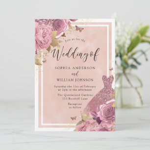 Magical Blush Pink Dress & Floral Wedding Invitation
