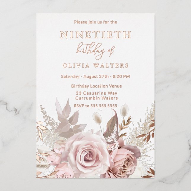 Magical Blush & Rose Floral 90th Birthday (Front)