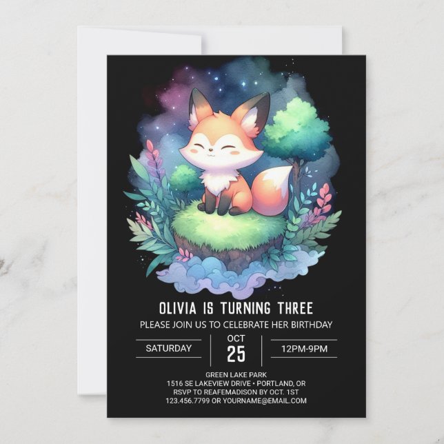 Magical Boho Fox Birthday digital  Invitation (Front)