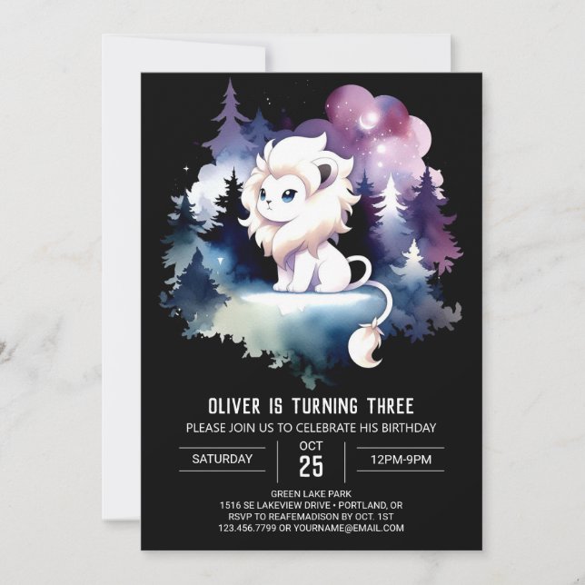 Magical Boho Lion Birthday Invitation (Front)