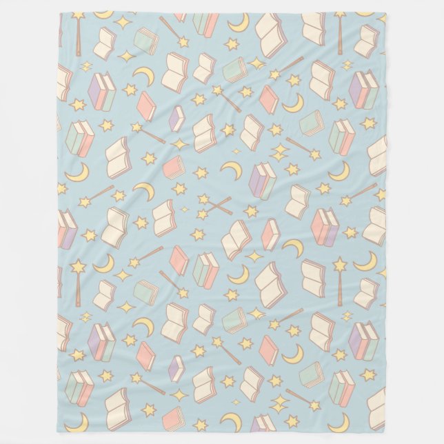 Magical Book Aesthetic Pattern Blue Fleece Blanket (Front)