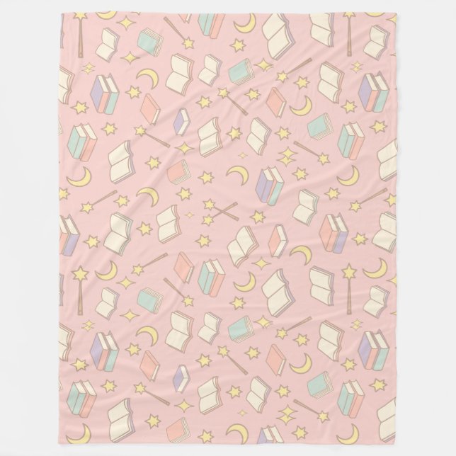 Magical Book Aesthetic Pattern Pink Fleece Blanket (Front)