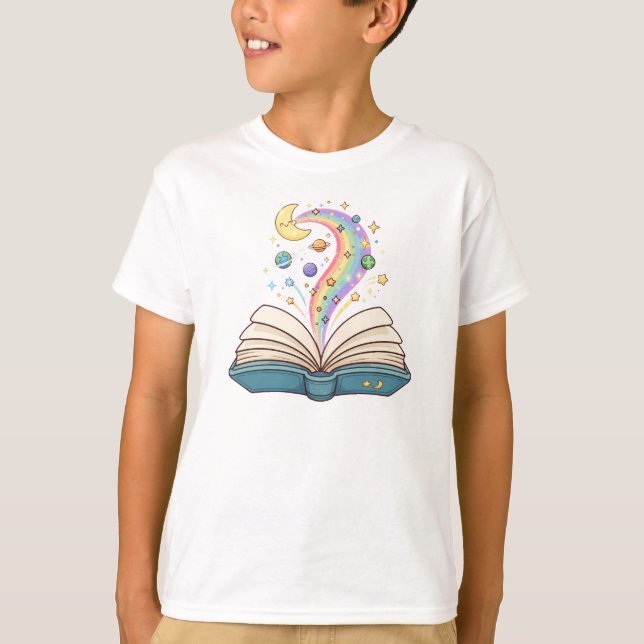 Magical Book Rainbow - Cute Reading Magic T-Shirt (Front)