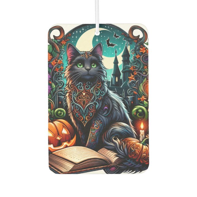 Magical Bookish Black Cat  Car Air Freshener (Front)