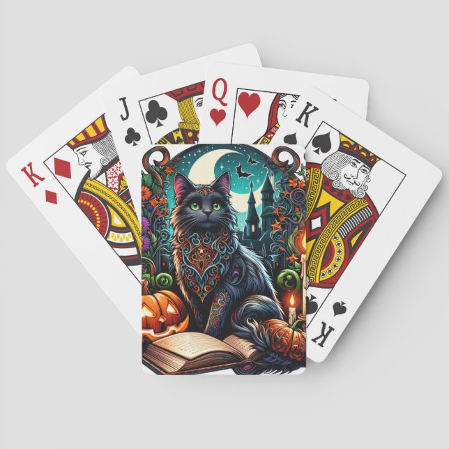 Magical Bookish Black Cat  Playing Cards (Back)