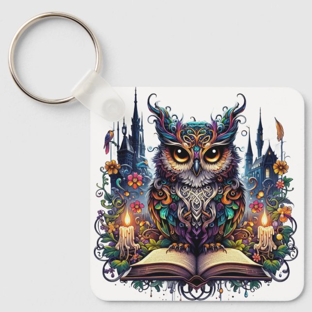 Magical Bookish Owl Key Ring (Front)