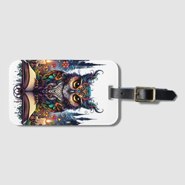 Magical Bookish Owl Luggage Tag (Front Horizontal)