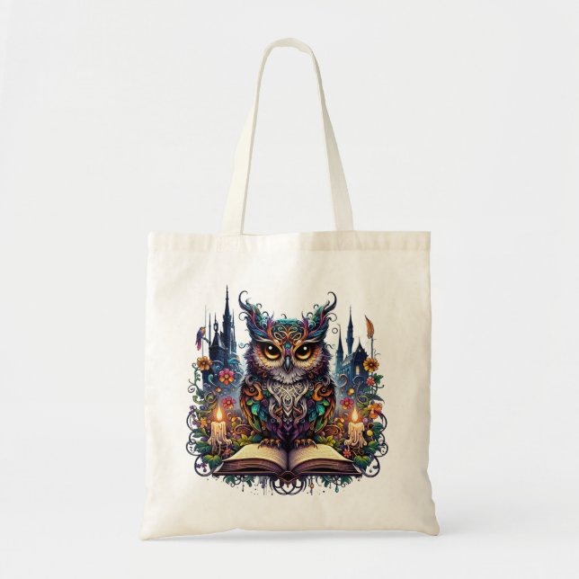 Magical Bookish Owl Tote Bag (Front)