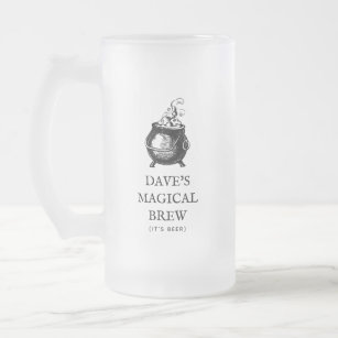 Magical brew funny Halloween personalised cauldron Frosted Glass Beer Mug