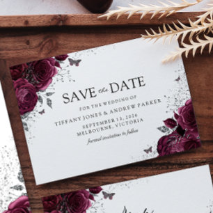 Magical Burgundy Maroon Roses Floral Wedding Save The Date
