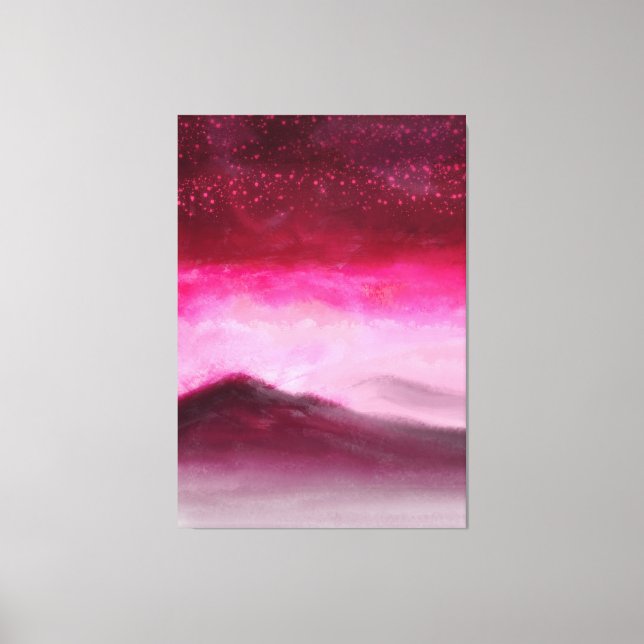 Magical Burgundy Pink Aurora Landscape Painting Canvas Print (Front)