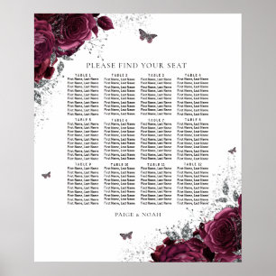 Magical Burgundy Roses Wedding Seating Chart