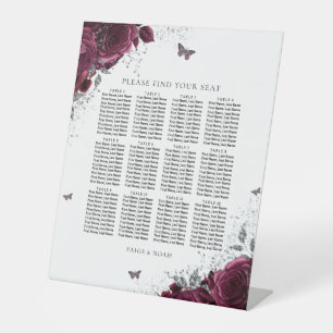 Magical Burgundy Roses Wedding Seating Chart Pedestal Sign