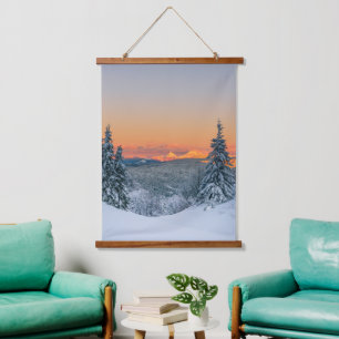 Magical burning mountains winter sunset hanging tapestry