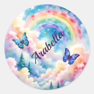 Magical Butterflies and Rainbow Colours Classic Round Sticker