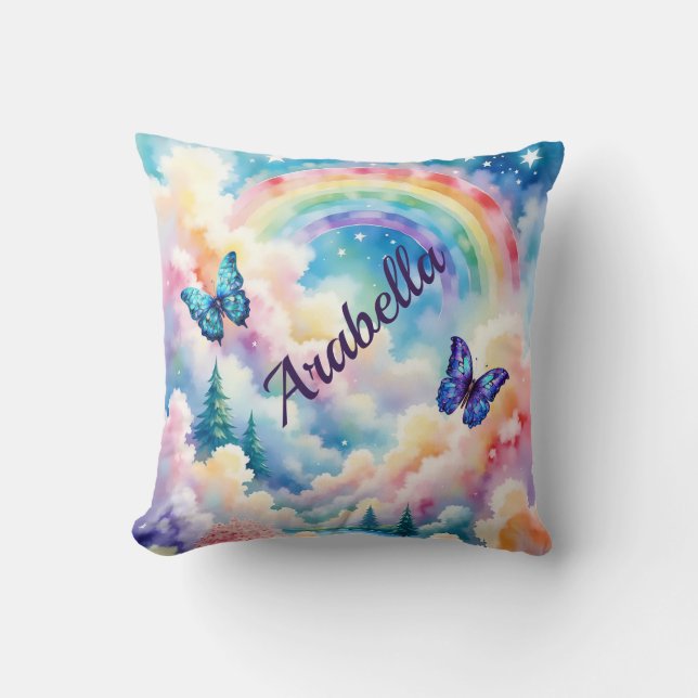 Magical Butterflies and Rainbow Colours Cushion (Front)
