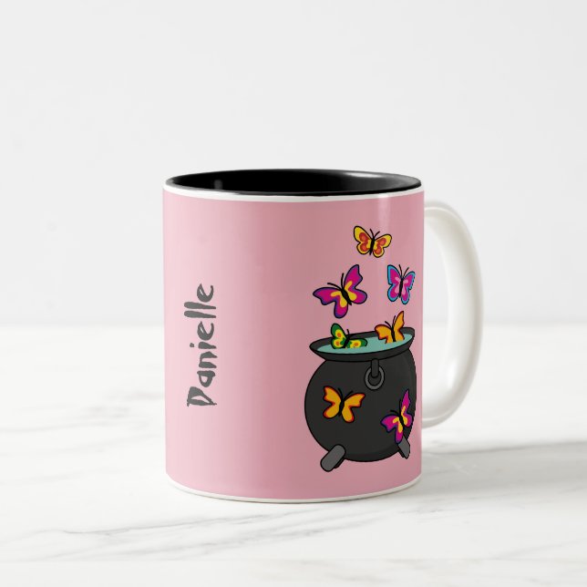 Magical Butterflies from a Cauldron | Add own Name Two-Tone Coffee Mug (Front Right)