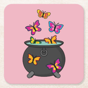 Magical Butterflies from a Cauldron Square Paper Coaster