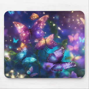 Magical Butterflies on Dark Purple Mouse Pad