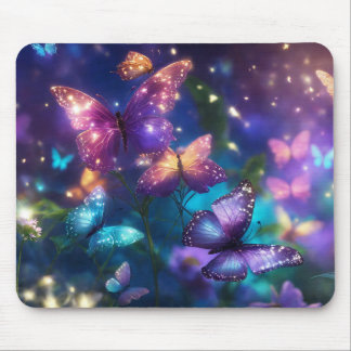 Magical Butterflies on Dark Purple Mouse Pad