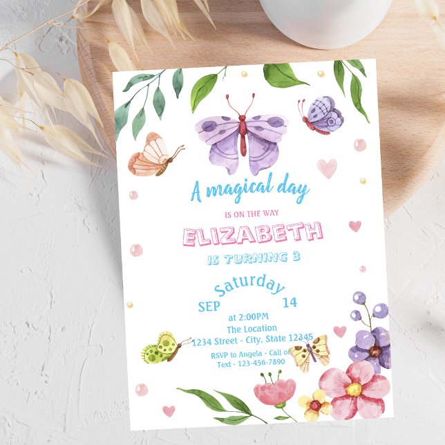 Magical Butterflies Striped Birthday  Invitation (Creator Uploaded)