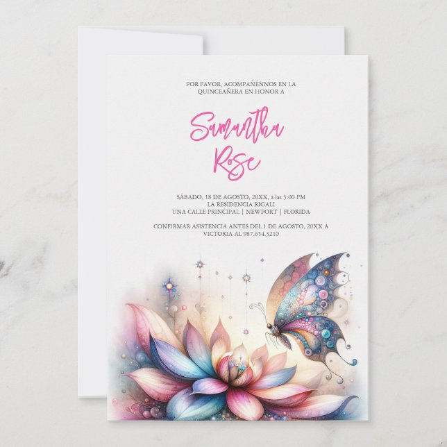 Magical Butterfly Invitations Quinceanera (Front)