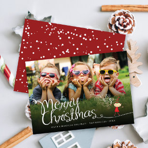 Magical Cartoon Elf Merry Christmas Photo Holiday Card