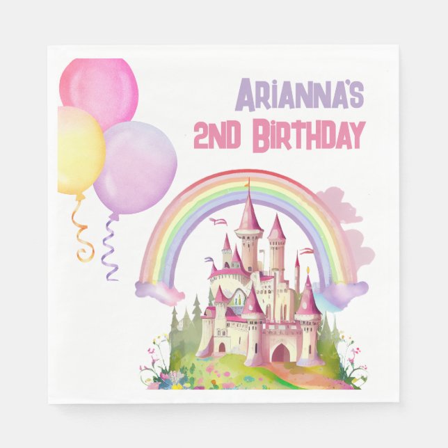 Magical Castle Balloons Little Girl's 2nd Birthday Napkin (Front)