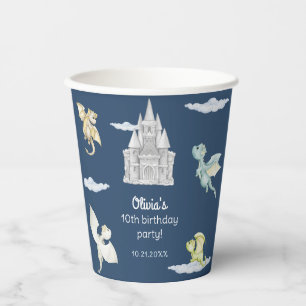 Magical Castle Cute Dragons Kids Birthday Blue Paper Cups