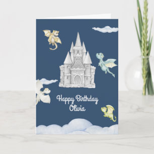 Magical Castle Cute Dragons Kids Birthday Card
